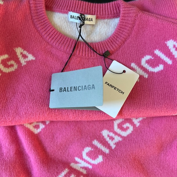 BALENCIAGA PINK WOOL SWEATER SIZE LARGE L NWT - Picture 9 of 11
